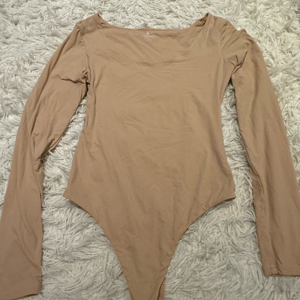 AMAZON Tan One Piece Long-Sleeve Bodysuit